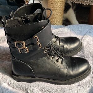 Black ASOS Zip Up Combat Boots with Gold Hardware women's Euro size 7, US Size 9